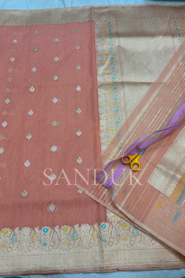 Peach Silk by cotton (Saree)