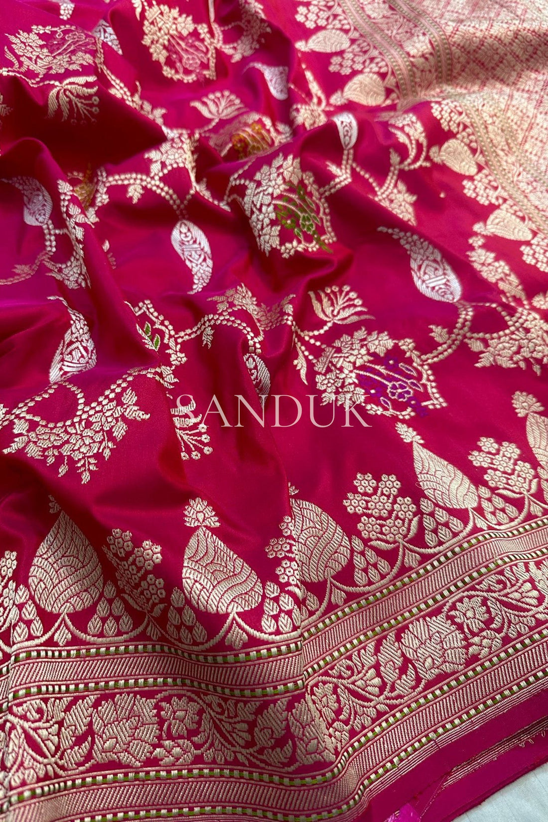 Ruby Red Katan Silk Jangla Saree